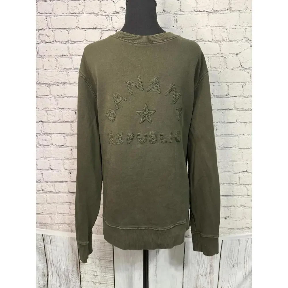 Banana Republic Olive Green Embroidered Sweatshirt‎ XL